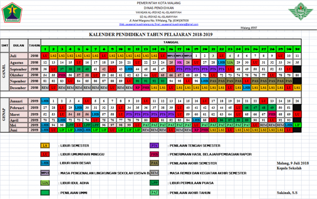 SD Al-Irsyad Al-Islamiyyah » Kalender Akademik